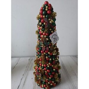 Salzburg 17" tree gold acorn plaid glitter red green Xmas decor